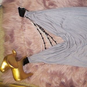 Gray Cowl Neck with Beaded Back Top